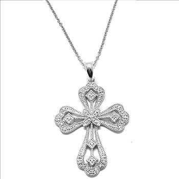 .925 Sterling Silver & 18k White Gold 0.25ctw Diamonique Diamond Cross Necklace
