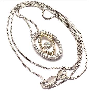 .925 Sterling Silver & 18k White Gold 1.00ctw Diamonique Diamond Necklace