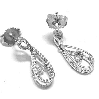 .925 Sterling Silver & 18k White Gold Dancing Diamond Design Earrings