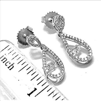 .925 Sterling Silver & 18k White Gold Dancing Diamond Design Earrings