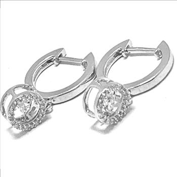 .925 Sterling Silver & 18k White Gold Dancing Diamond Design Earrings