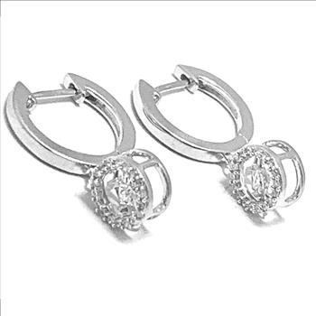 .925 Sterling Silver & 18k White Gold Dancing Diamond Design Earrings