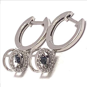.925 Sterling Silver & 18k White Gold Dancing Diamond Design Earrings.