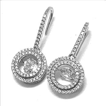 .925 Sterling Silver & 18k White Gold Dancing Diamond Design Earrings.