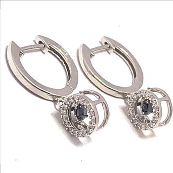 .925 Sterling Silver & 18k White Gold Dancing Diamond Design Earrings.