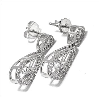 .925 Sterling Silver & 18k White Gold Dancing Diamond Design Earrings.
