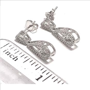 .925 Sterling Silver & 18k White Gold Dancing Diamond Design Earrings.