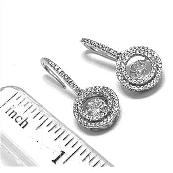 .925 Sterling Silver & 18k White Gold Dancing Diamond Design Earrings.