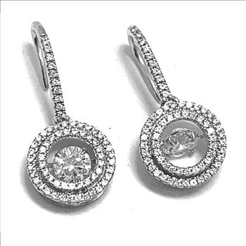 .925 Sterling Silver & 18k White Gold Dancing Diamond Design Earrings.