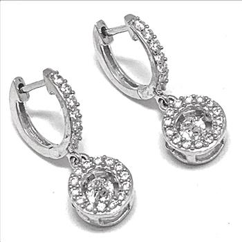 .925 Sterling Silver & 18k White Gold Dancing Diamond Design Earrings.