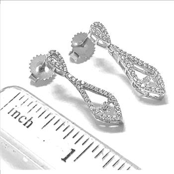 .925 Sterling Silver & 18k White Gold Dancing Diamond Design Earrings.