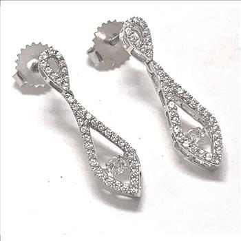 .925 Sterling Silver & 18k White Gold Dancing Diamond Design Earrings.