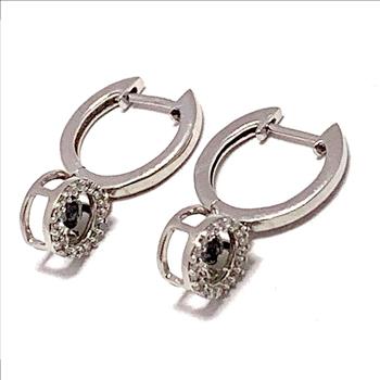 .925 Sterling Silver & 18k White Gold Dancing Diamond Design Earrings.