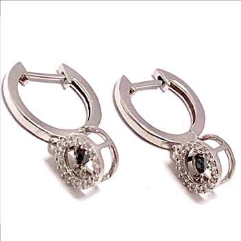 .925 Sterling Silver & 18k White Gold Dancing Diamond Design Earrings.