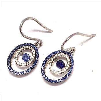 .925 Sterling Silver & 18k White Gold Dancing Diamond Design Earrings