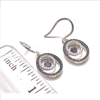 .925 Sterling Silver & 18k White Gold Dancing Diamond Design Earrings