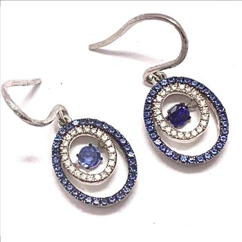 .925 Sterling Silver & 18k White Gold Dancing Diamond Design Earrings