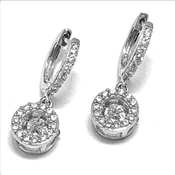.925 Sterling Silver & 18k White Gold Dancing Diamond Design Earrings.