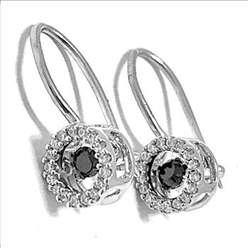 .925 Sterling Silver & 18k White Gold Dancing Diamond Design Earrings
