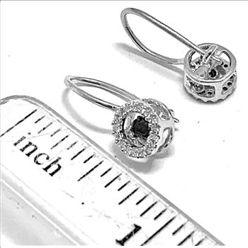 .925 Sterling Silver & 18k White Gold Dancing Diamond Design Earrings