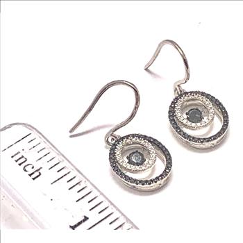 .925 Sterling Silver & 18k White Gold Dancing Diamond Design Earrings.
