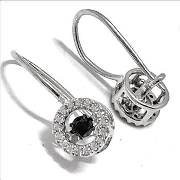 .925 Sterling Silver & 18k White Gold Dancing Diamond Design Earrings