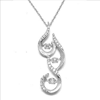 .925 Sterling Silver 18k White Gold Dancing Diamond Design Necklace