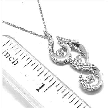 .925 Sterling Silver 18k White Gold Dancing Diamond Design Necklace