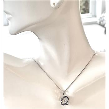 .925 Sterling Silver 18k White Gold Dancing Diamond Design Necklace