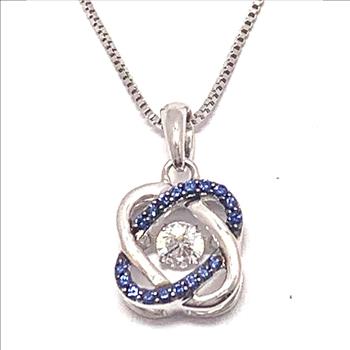 .925 Sterling Silver 18k White Gold Dancing Diamond Design Necklace