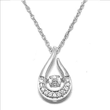 .925 Sterling Silver 18k White Gold Dancing Diamond Design Necklace
