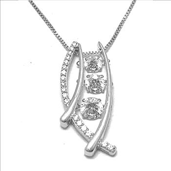 .925 Sterling Silver 18k White Gold Dancing Diamond Design Necklace