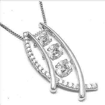 .925 Sterling Silver 18k White Gold Dancing Diamond Design Necklace