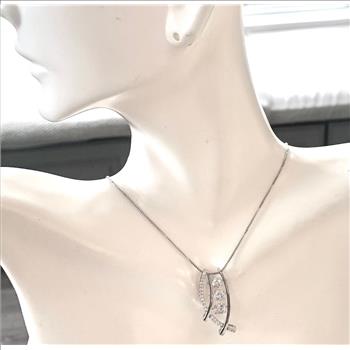 .925 Sterling Silver 18k White Gold Dancing Diamond Design Necklace