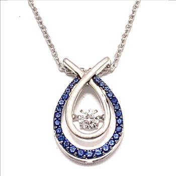 .925 Sterling Silver & 18k White Gold Dancing Diamond Design Necklace