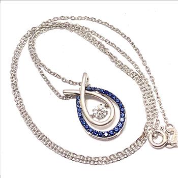 .925 Sterling Silver & 18k White Gold Dancing Diamond Design Necklace