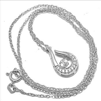 .925 Sterling Silver 18k White Gold Dancing Diamond Design Necklace
