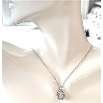 .925 Sterling Silver 18k White Gold Dancing Diamond Design Necklace