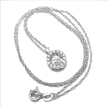 .925 Sterling Silver 18k White Gold Dancing Diamond Design Necklace