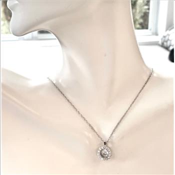 .925 Sterling Silver 18k White Gold Dancing Diamond Design Necklace