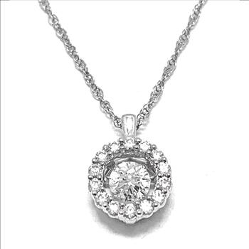 .925 Sterling Silver 18k White Gold Dancing Diamond Design Necklace
