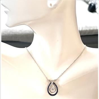 .925 Sterling Silver & 18k White Gold Dancing Diamond Design Necklace