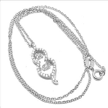 .925 Sterling Silver & 18k White Gold Dancing Diamond Design Necklace