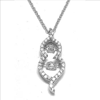 .925 Sterling Silver & 18k White Gold Dancing Diamond Design Necklace