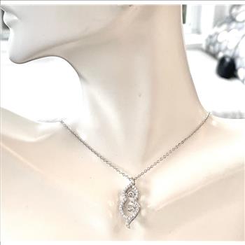 .925 Sterling Silver & 18k White Gold Dancing Diamond Design Necklace
