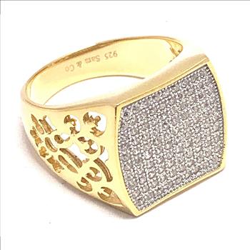 .925 Sterling Silver & 18k Yellow Gold 1.00ctw Diaqmonique Diamond Unisex Ring
