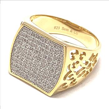 .925 Sterling Silver & 18k Yellow Gold 1.00ctw Diaqmonique Diamond Unisex Ring