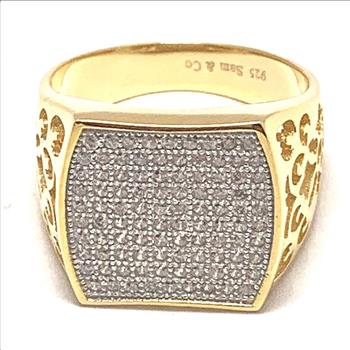 .925 Sterling Silver & 18k Yellow Gold 1.00ctw Diaqmonique Diamond Unisex Ring
