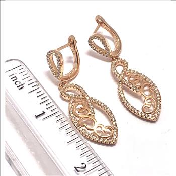 .925 Sterling Silver & 18k Yellow Gold 1.50ctw Diamonique Diamond Dangle Earrings