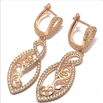.925 Sterling Silver & 18k Yellow Gold 1.50ctw Diamonique Diamond Dangle Earrings
